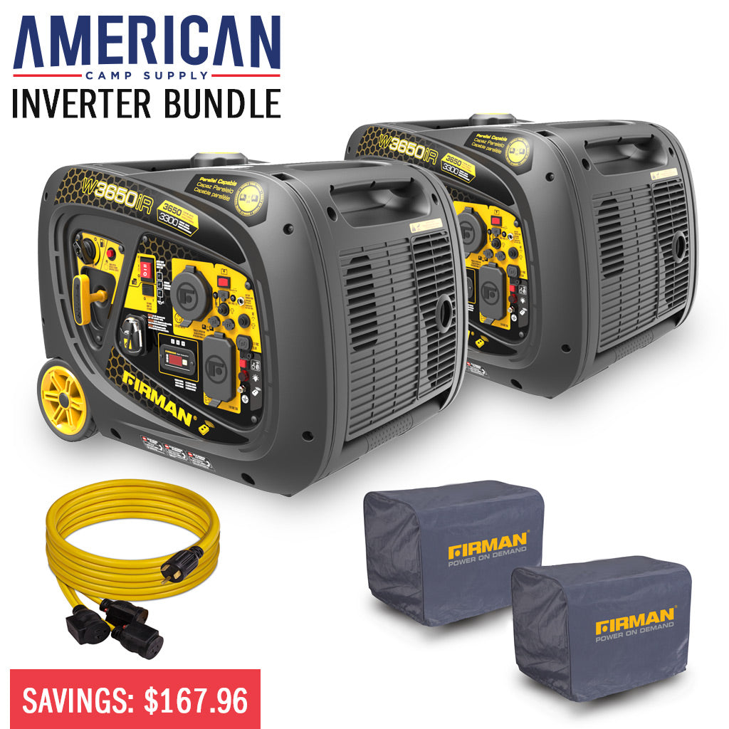 Inverter Bundle Holiday Special! - Two FIRMAN W03383 models plus FREE Covers & 25' Power Cord-American Camp Supply